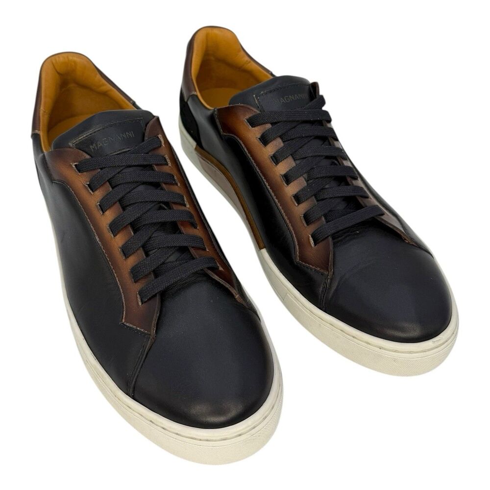 Magnanni Men's Amadeo Burnished Leather Bicolor Low-Top Sneakers Size 9.5